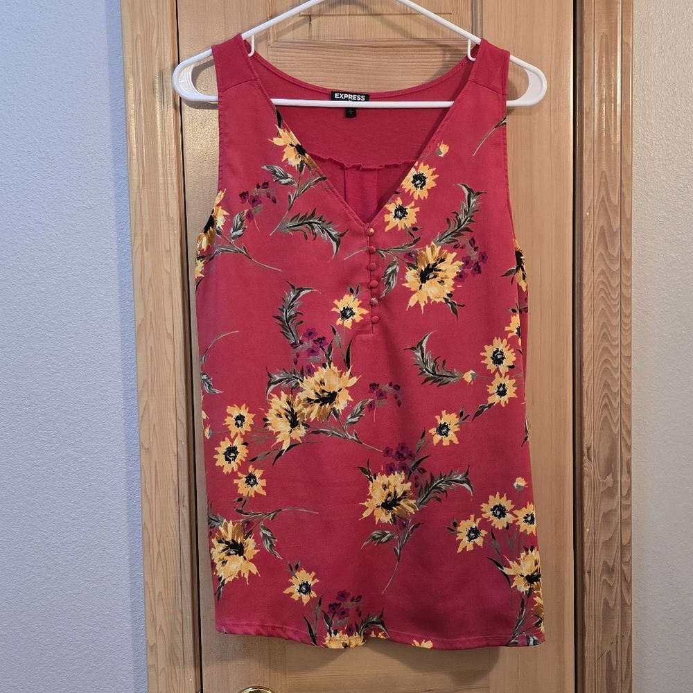 EXPRESS Top Large Red/Yellow Sleeveless Floral Tank